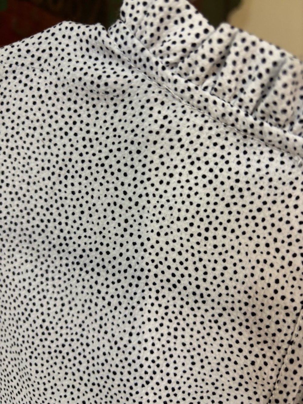 High-Neck White Dot Long-Sleeve Blouse - Picture 6 of 6
